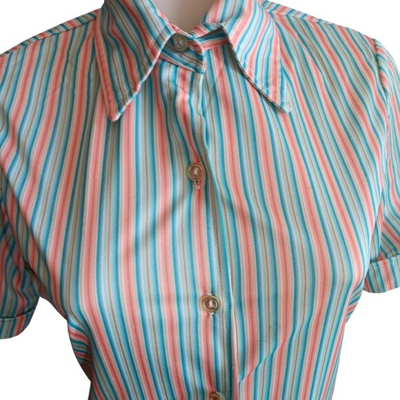 Women's Medium Vintage Striped Button-Up Shirt Sodi Miami-Florida Polyester 8 - Picture 1 of 8